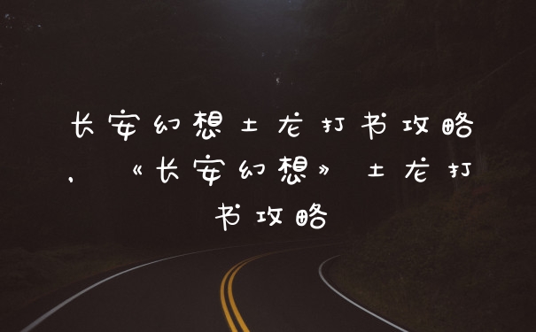 长安幻想土龙打书攻略,《长安幻想》土龙打书攻略